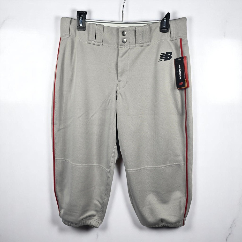 New Balance Baseball Pants Red Trim Moisture Wicking‎ Gray Mens Medium 32x17.5
